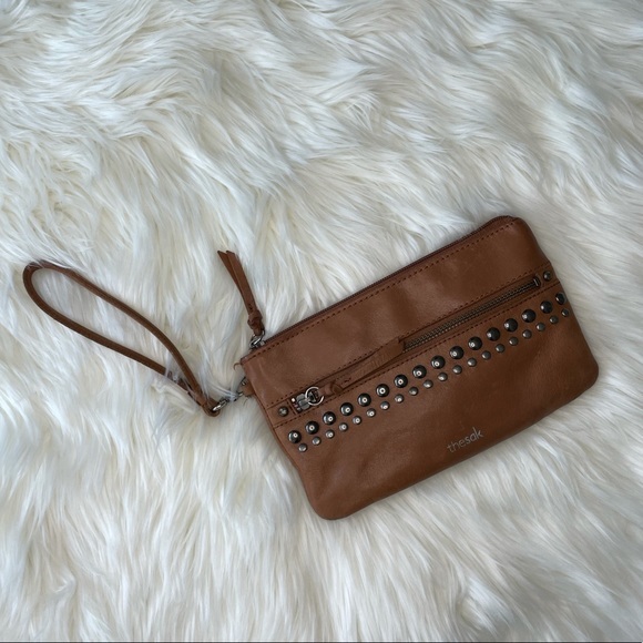 The Sak Handbags - The Sak Brown Leather Wristlet Charger Built In Phone Holder